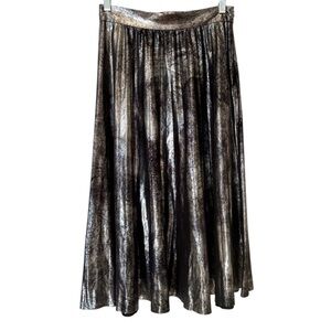 Zara Gunmetal Silver Pleated Midi Skirt Size XS